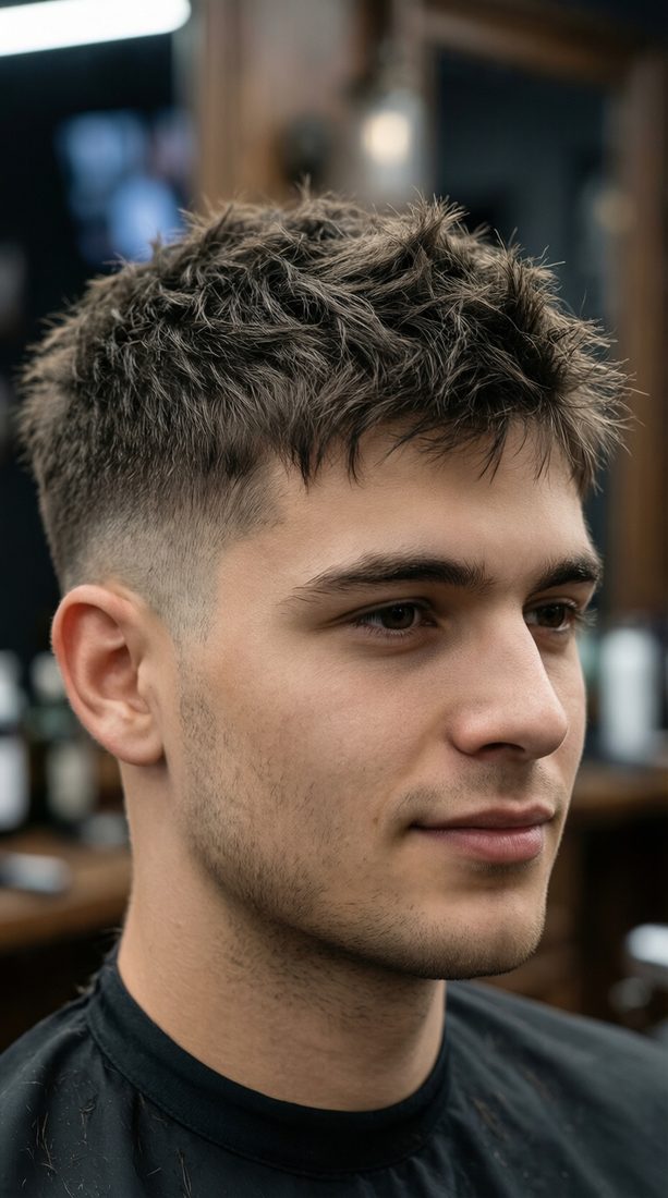 Coupe crop texturé homme, finition mate et dégradé (fade), barbershop COUPE&COOL à Marly