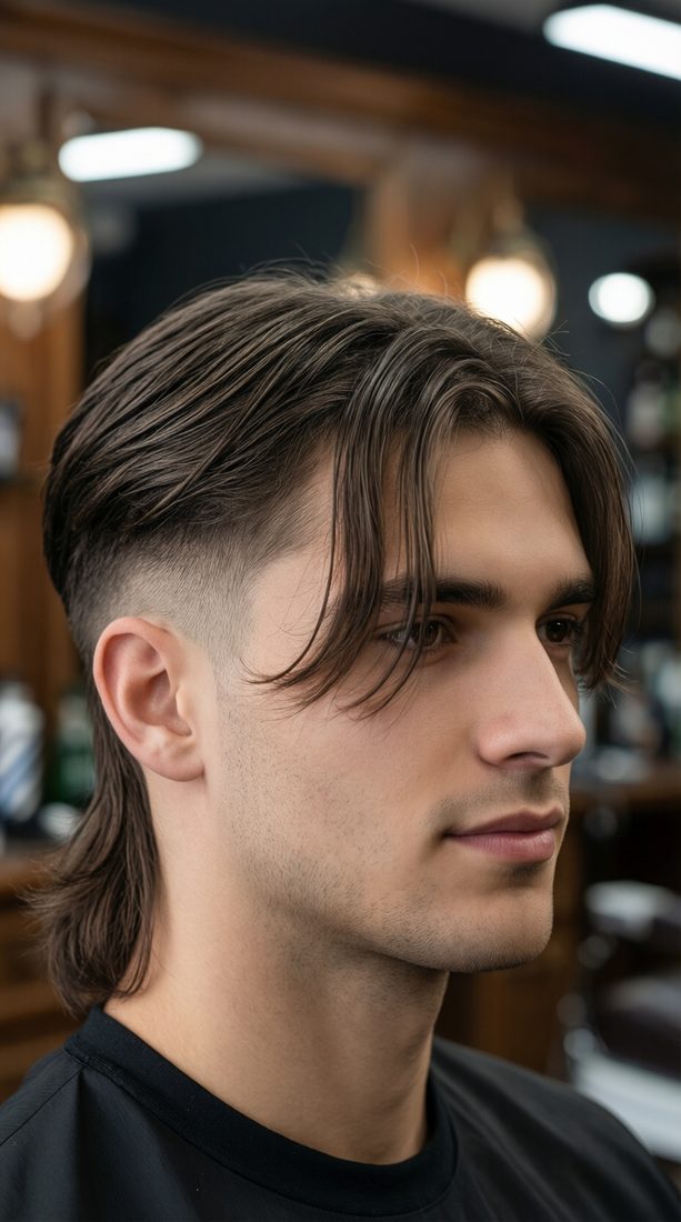 Mulet moderne homme avec fondu (fade) et frange rideau, barbershop COUPE&COOL à Marly